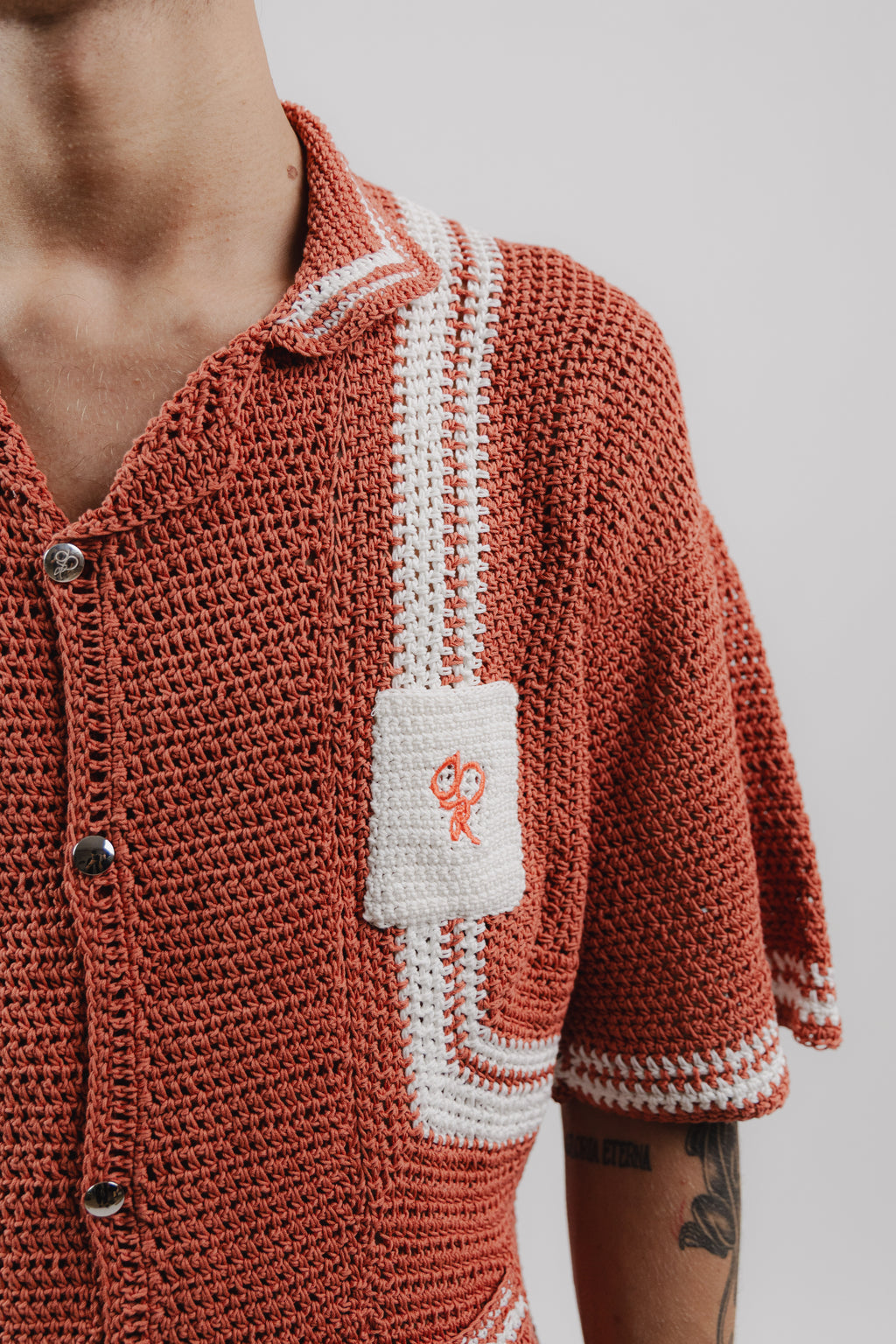 Camicia Peach Crochet Shirt 100% Hand-made