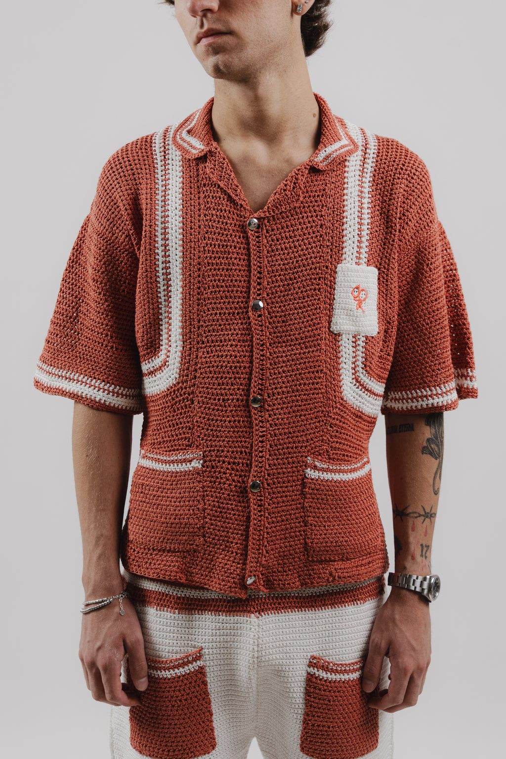 Camicia Peach Crochet Shirt 100% Hand-made