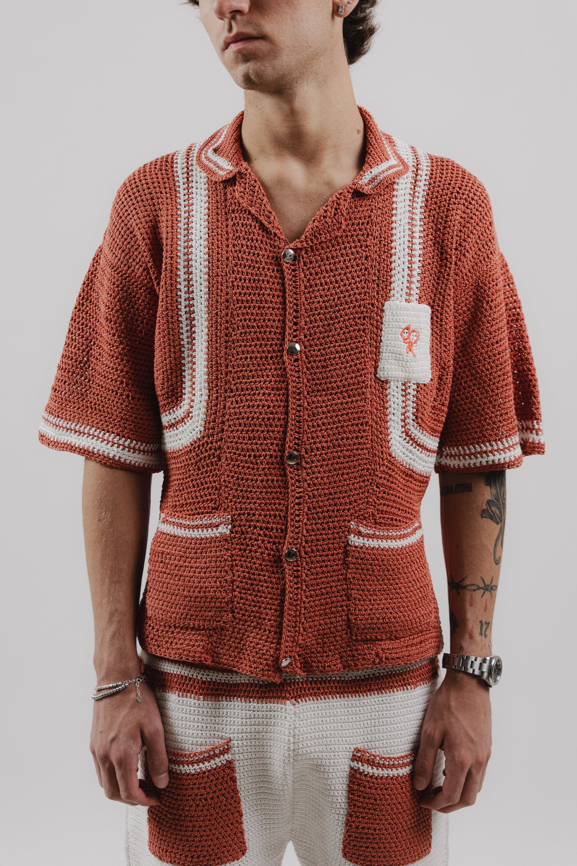 Camicia Peach Crochet Shirt 100% Hand-made