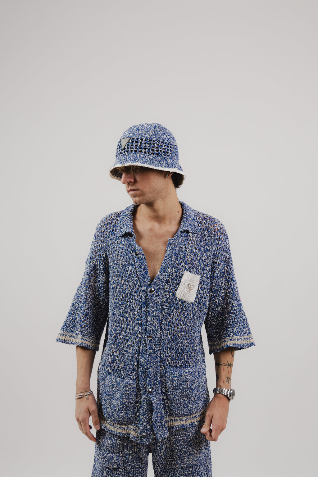 Camicia Pacific Blue Stripe Crochet Shirt – Semi Hand-made
