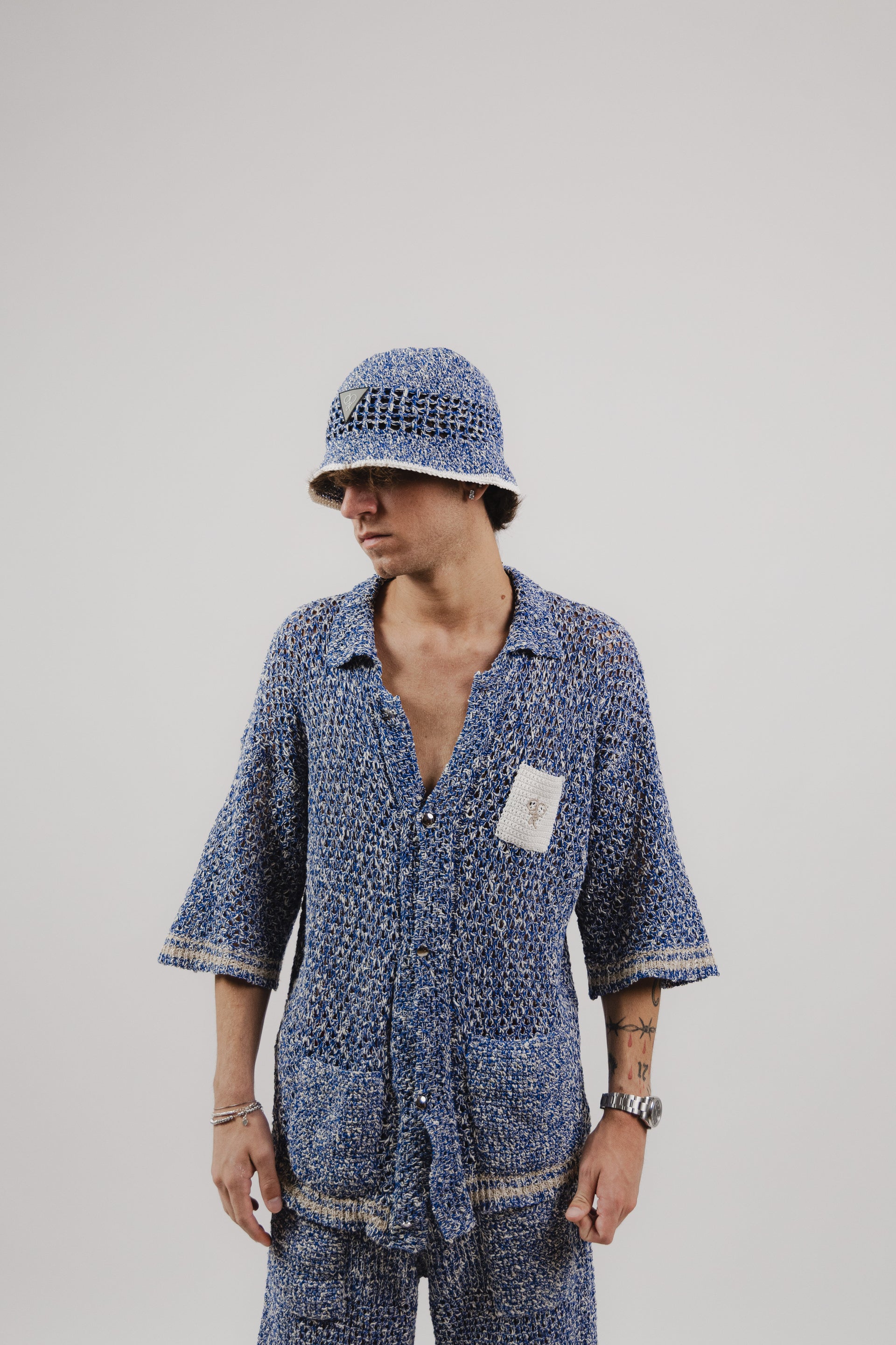 Camicia Pacific Blue Stripe Crochet Shirt – Semi Hand-made