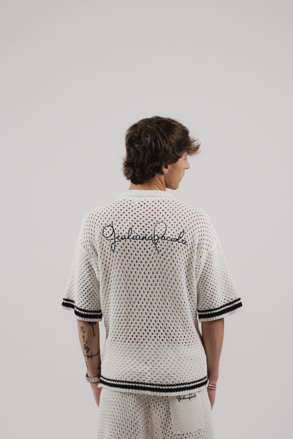 Camicia White & Navy Stripe Crochet Shirt – Semi Hand-made