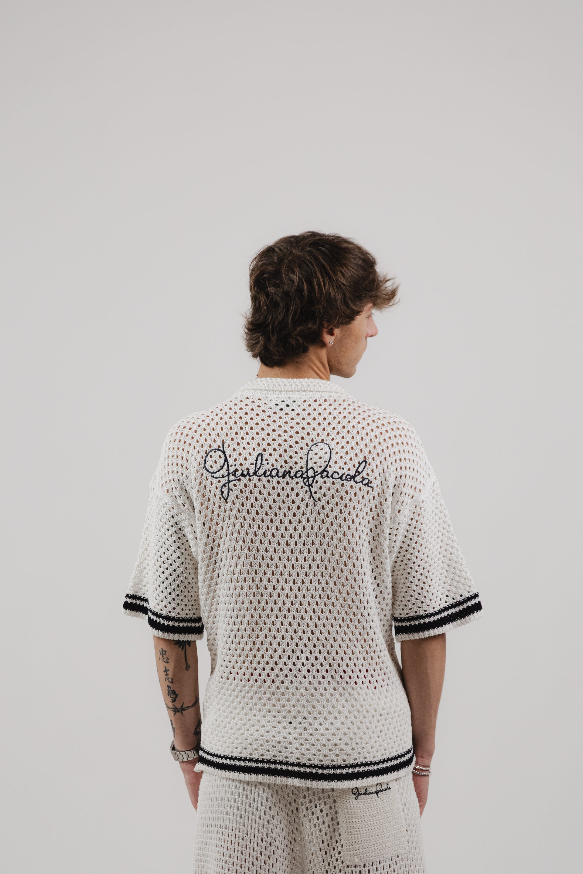 Camicia White & Navy Stripe Crochet Shirt – Semi Hand-made