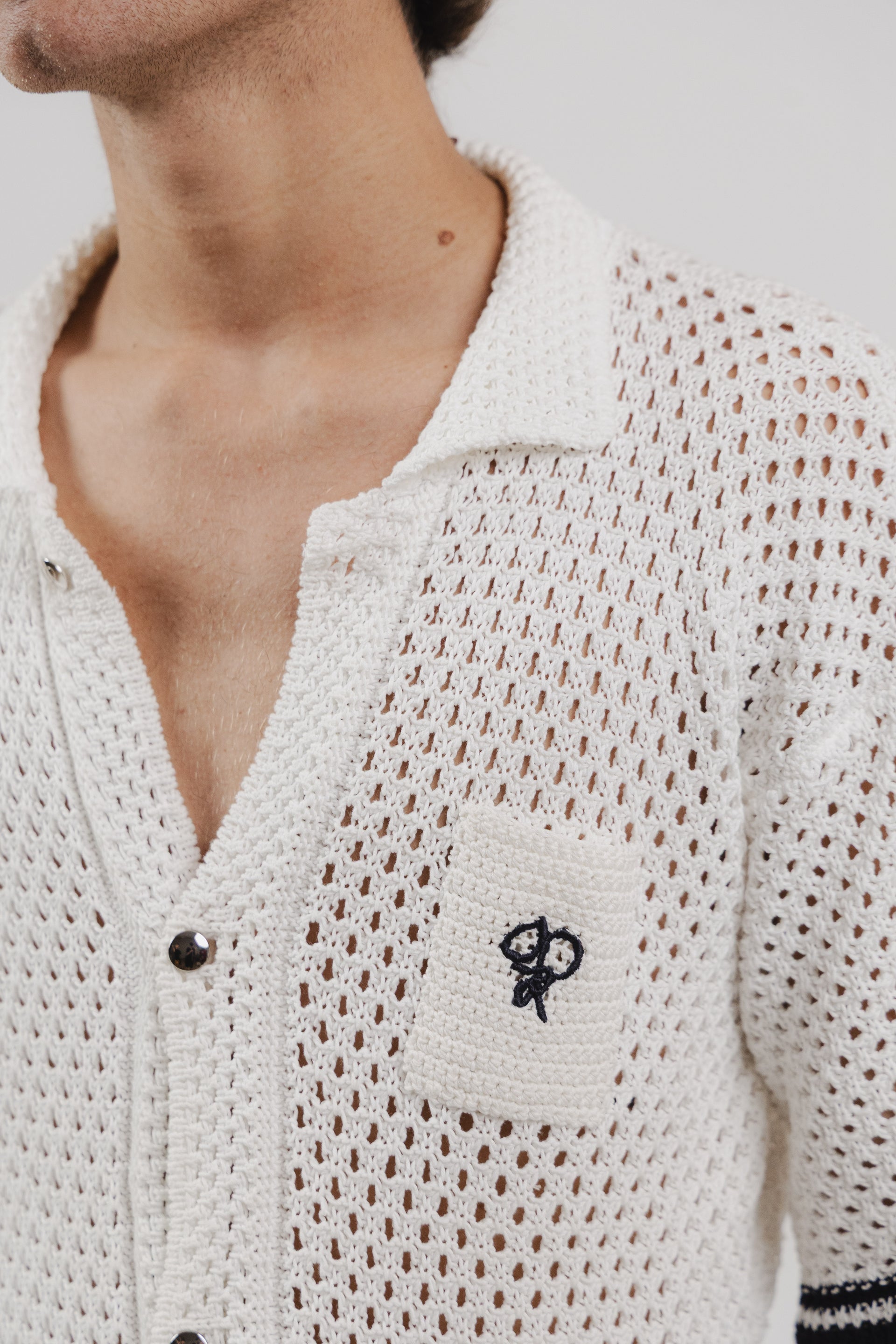 Camicia White & Navy Stripe Crochet Shirt – Semi Hand-made
