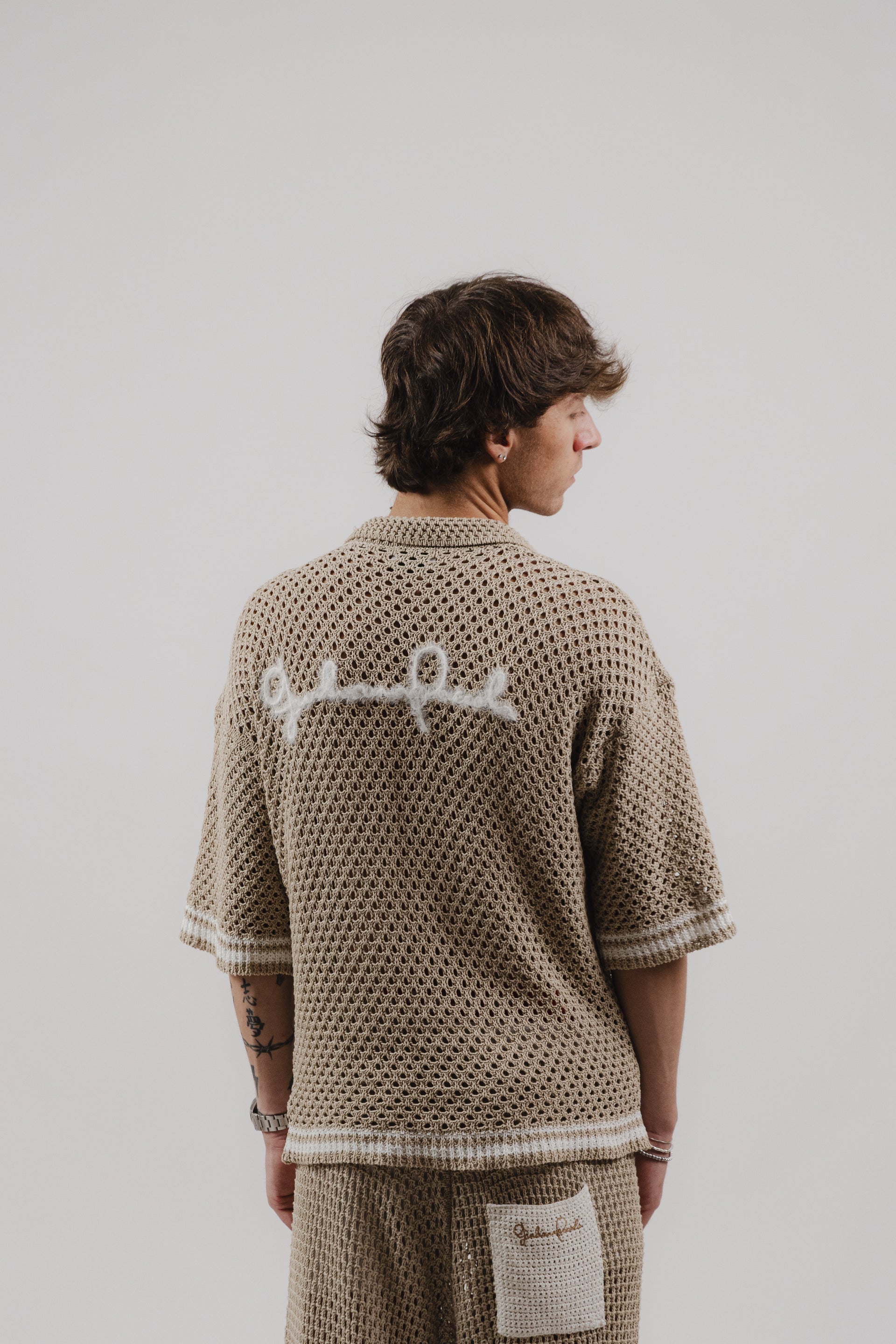 Camicia Beige & White Stripe Crochet Shirt – Semi Hand-made