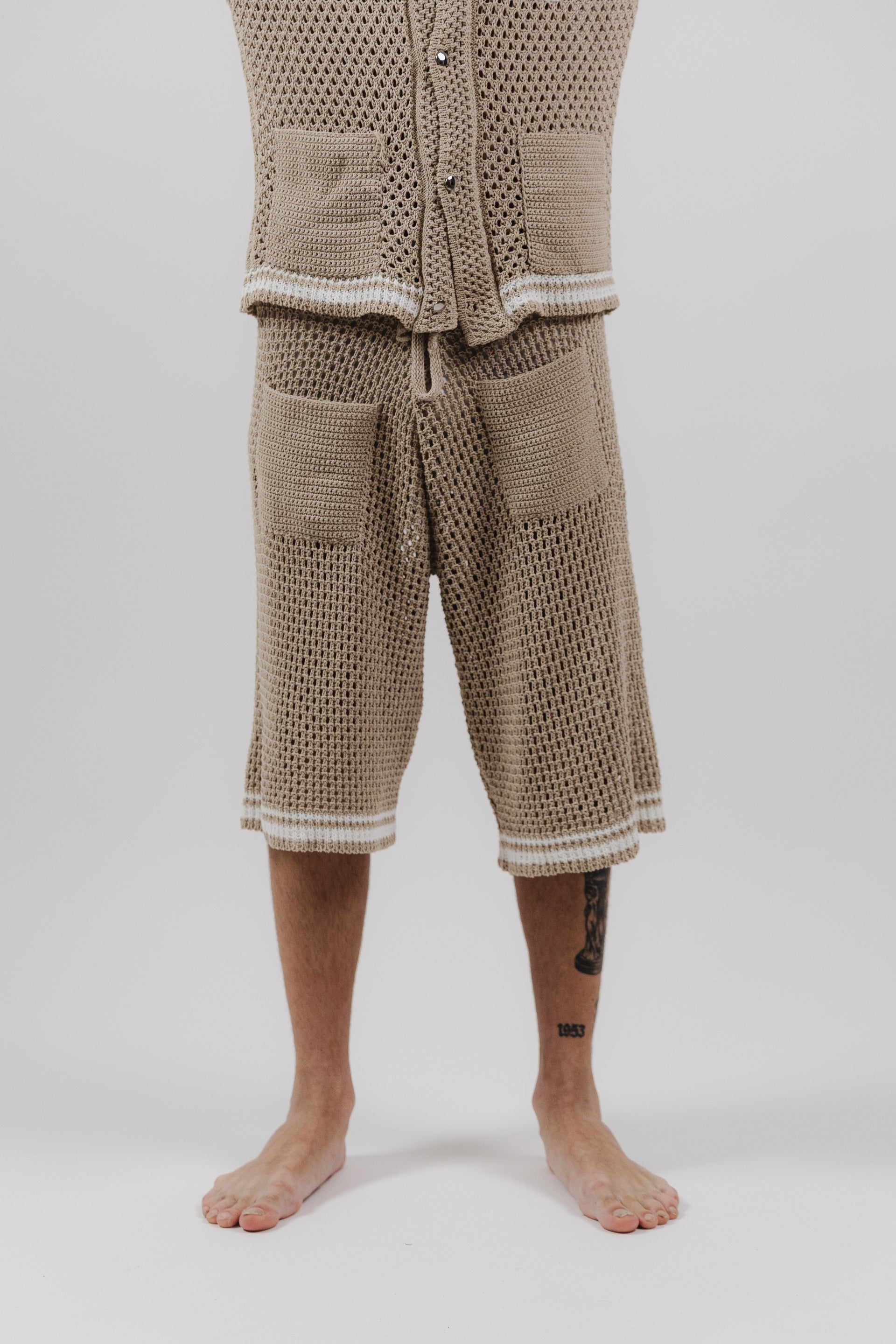 Pantaloncini Beige & White Stripe Crochet Shorts – Semi Hand-made