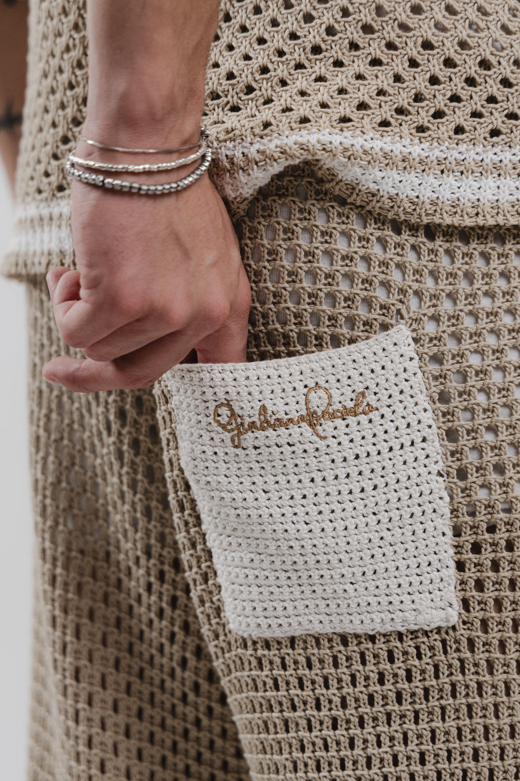 Pantaloncini Beige & White Stripe Crochet Shorts – Semi Hand-made