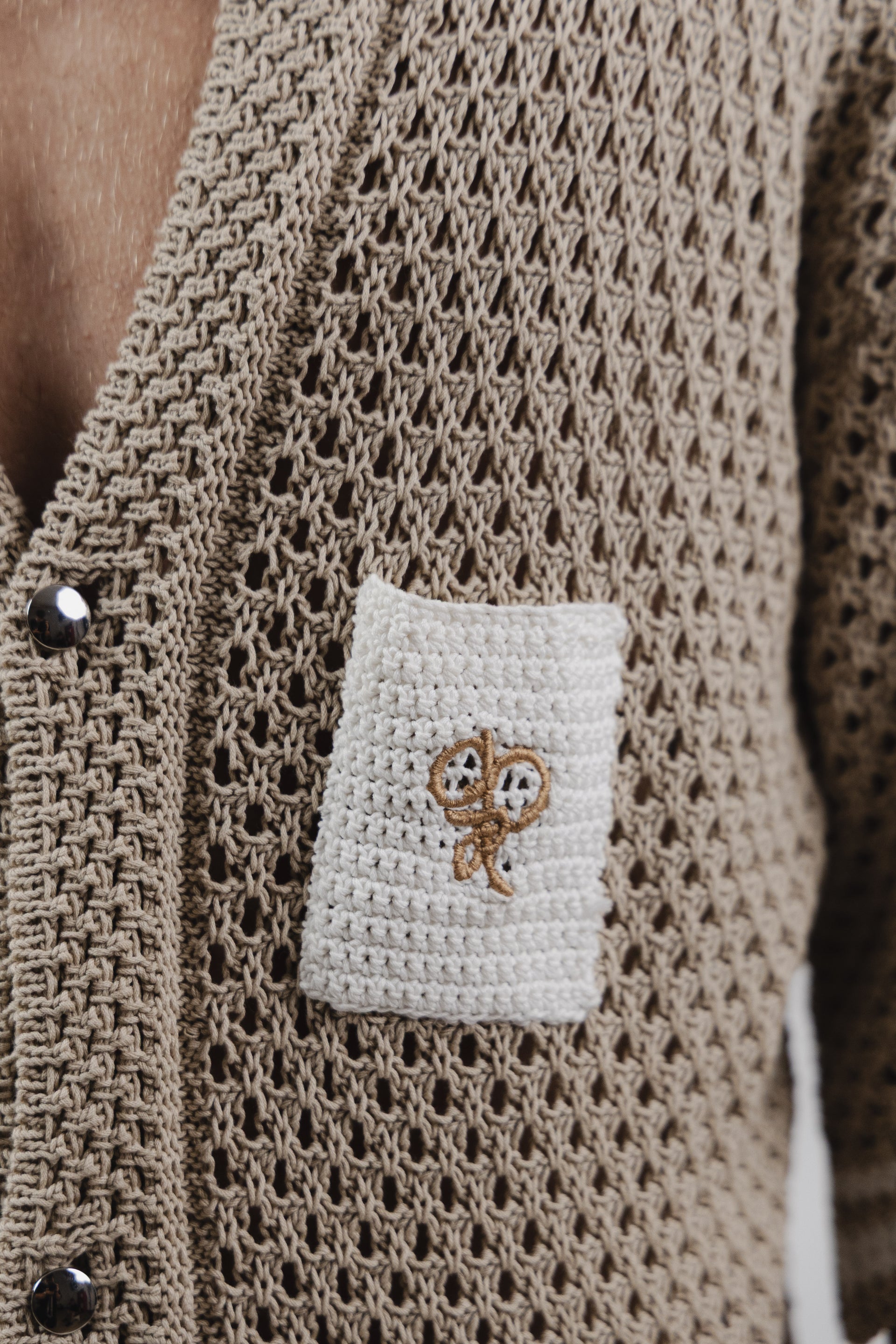 Camicia Beige & White Stripe Crochet Shirt – Semi Hand-made