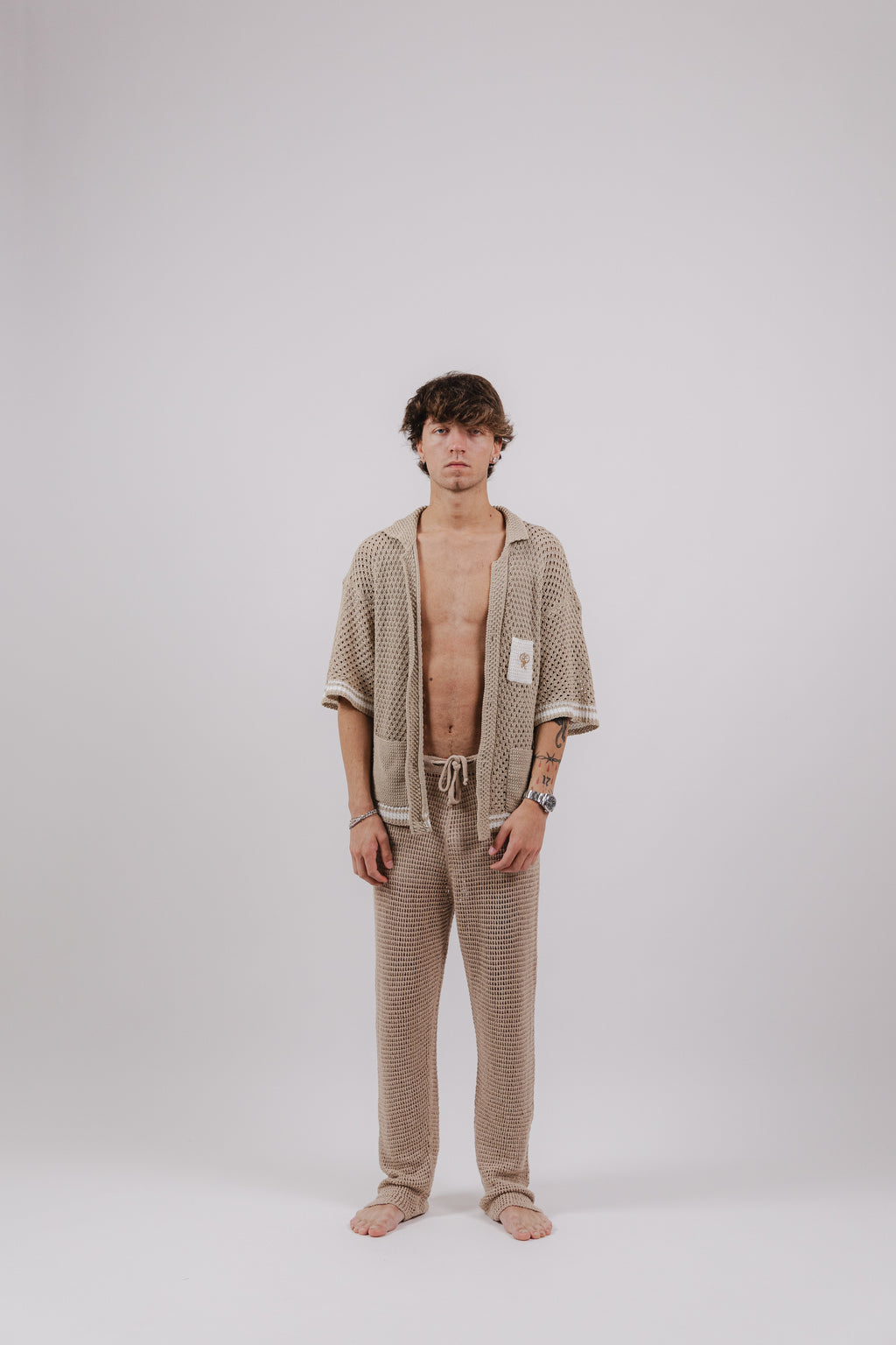 Pantalone Beige Crochet Long Pants – Semi Hand-made