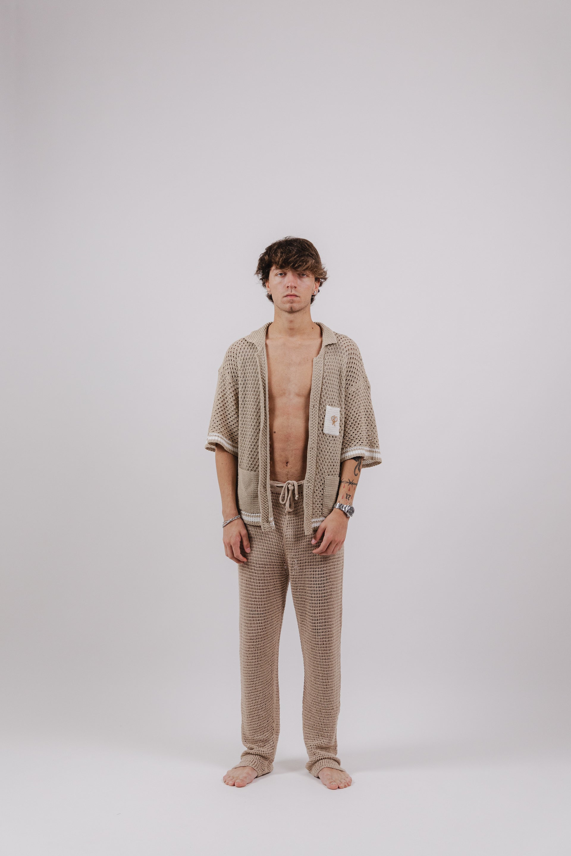Pantalone Beige Crochet Long Pants – Semi Hand-made