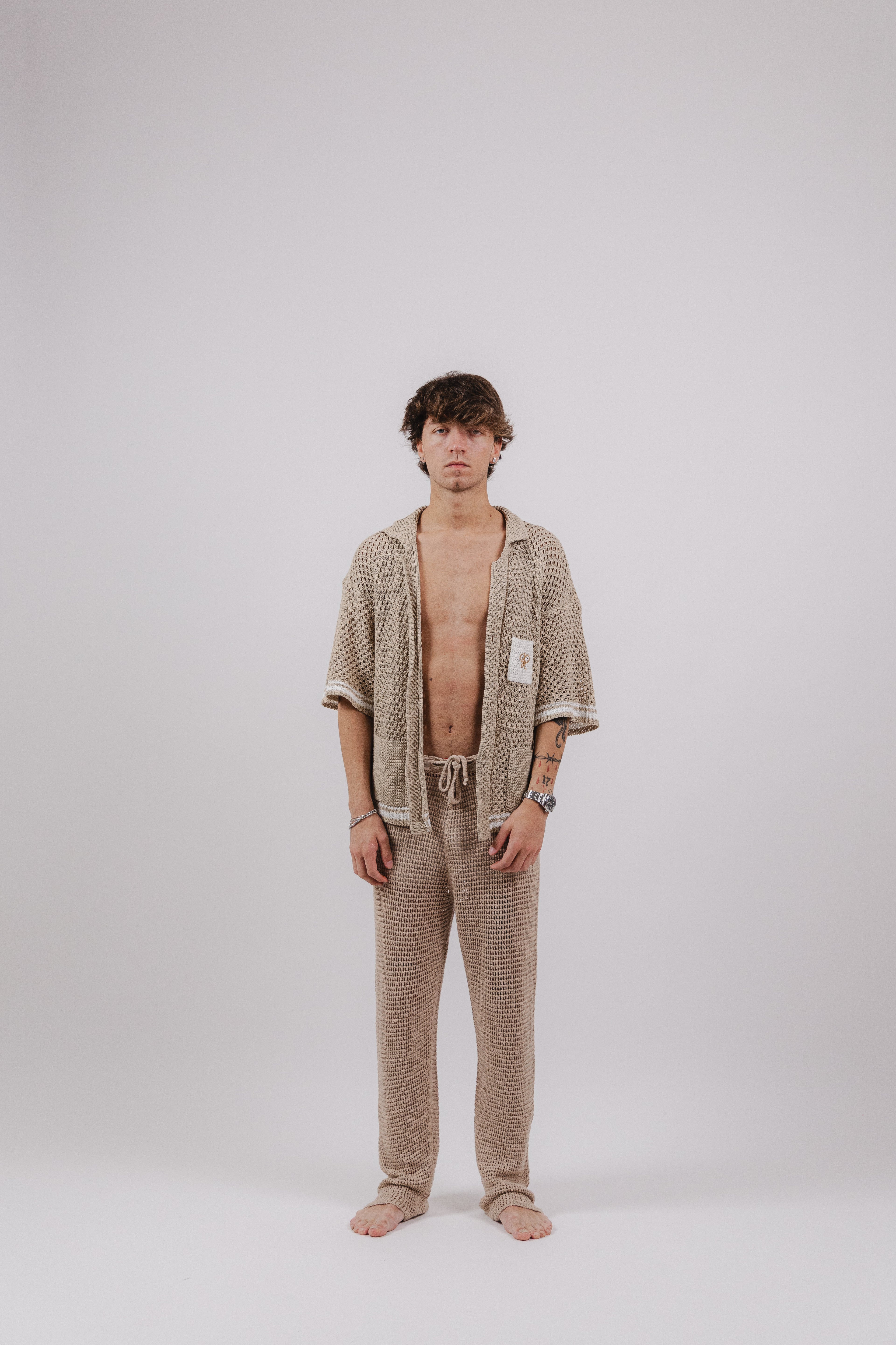 Pantalone Beige Crochet Long Pants – Semi Hand-made