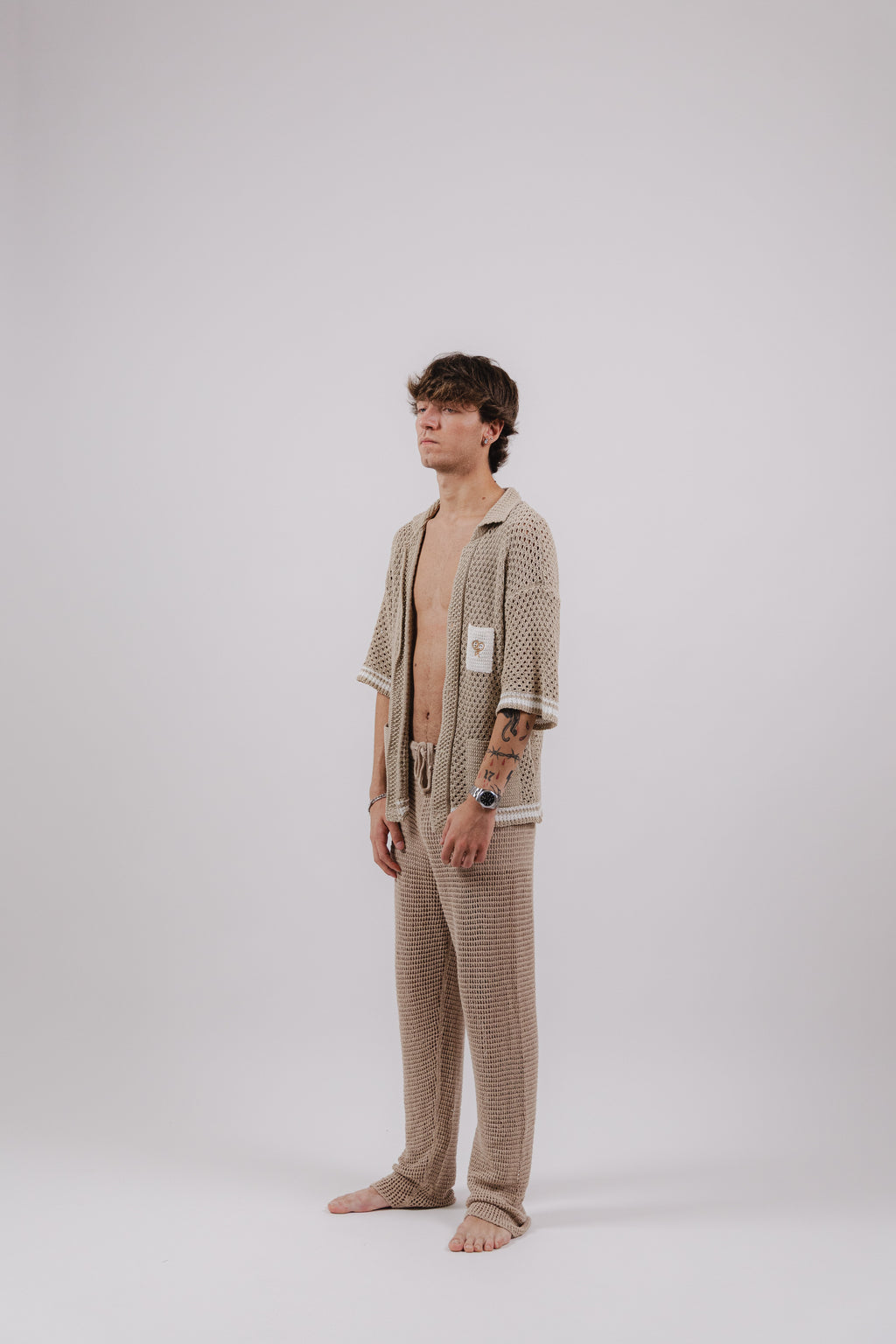 Pantalone Beige Crochet Long Pants – Semi Hand-made