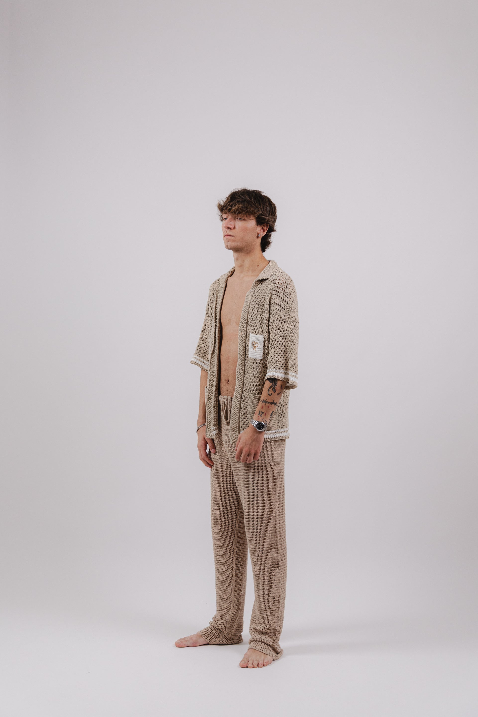 Pantalone Beige Crochet Long Pants – Semi Hand-made