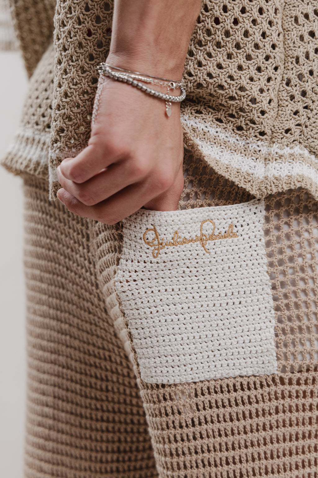 Pantalone Beige Crochet Long Pants – Semi Hand-made