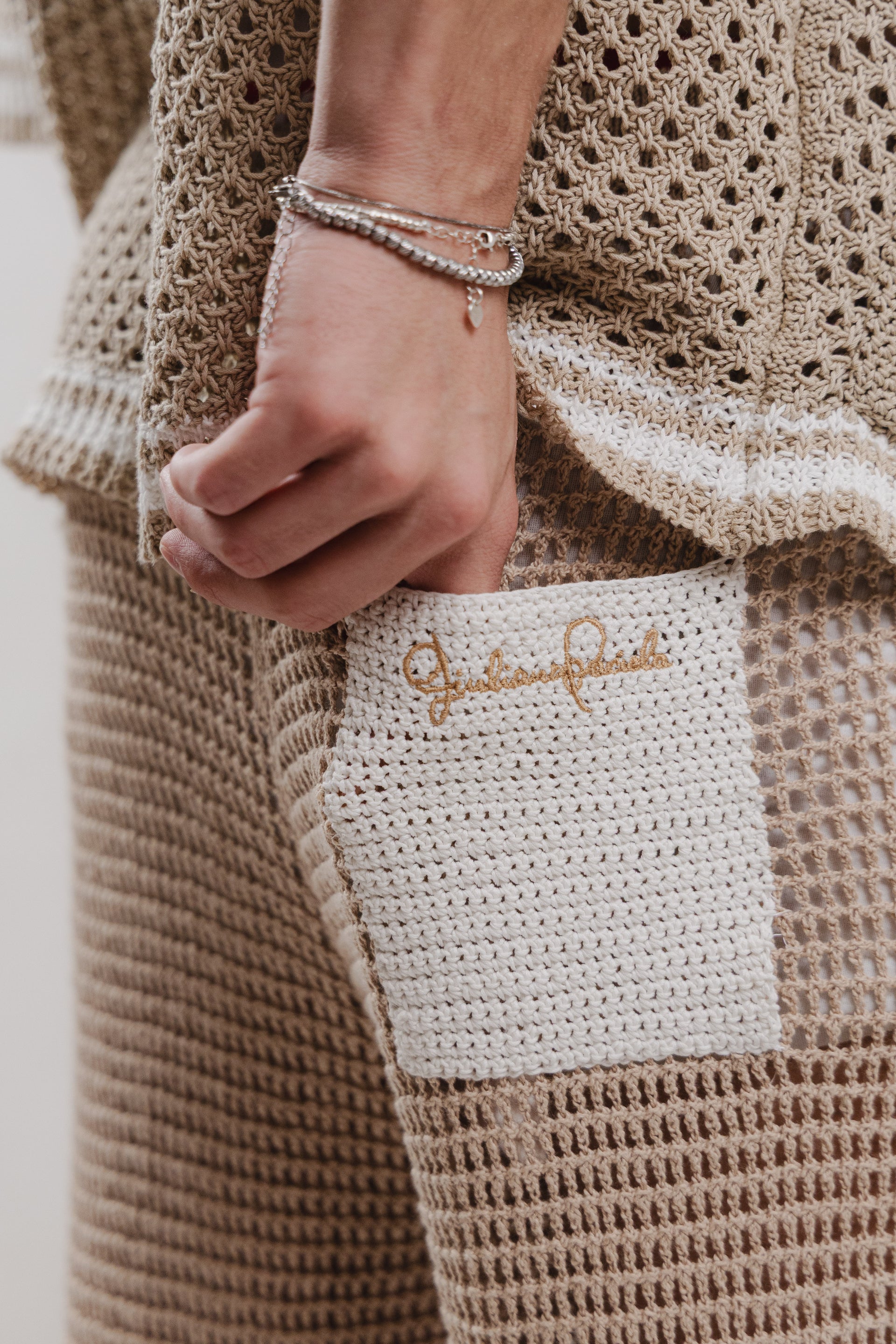 Pantalone Beige Crochet Long Pants – Semi Hand-made